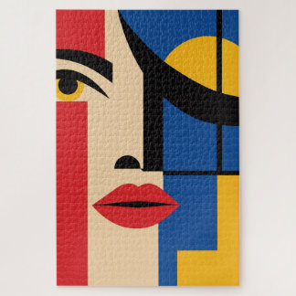 Bauhaus Geometric Abstract Woman Portrait Art Jigsaw Puzzle