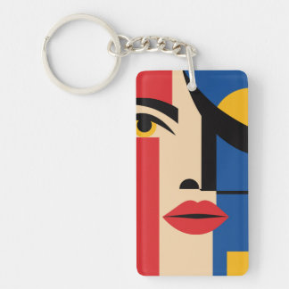 Bauhaus Geometric Abstract Woman Portrait Art Keychain