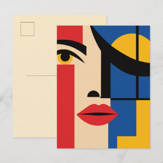 Bauhaus Geometric Abstract Woman Portrait Art Postcard