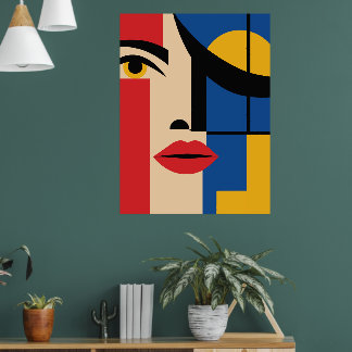 Bauhaus Geometric Abstract Woman Portrait Art Poster