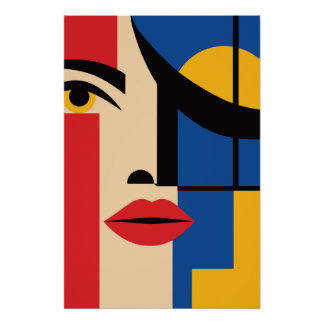 Bauhaus Geometric Abstract Woman Portrait Art Poster