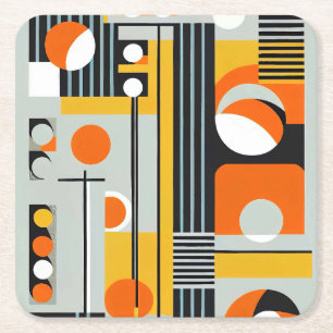 Bauhaus Geometric Design 01 Perfect For Square Paper Coaster