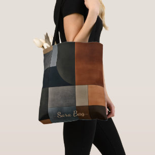 Bauhaus Geometric Pattern Custom Name Tote Bag
