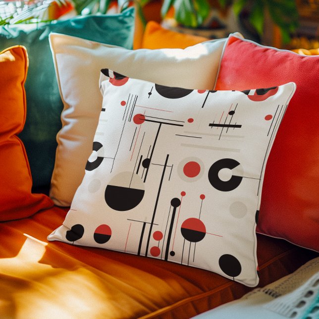 Bauhaus geometric shapes in black red on white throw pillow (Creator Uploaded)