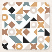 Bauhaus Geometric XOXO Square Paper Drink Coasters