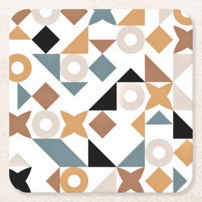 Bauhaus Geometric XOXO Square Paper Drink Coasters (Front)