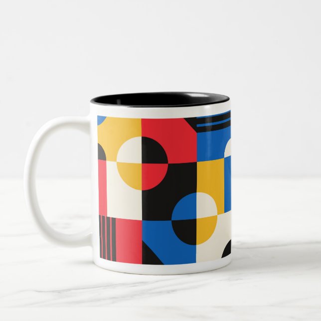 Bauhaus Geometry Pattern Two-Tone Coffee Mug (Left)