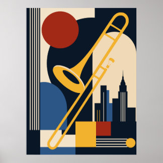 Bauhaus Jazz Trombone Art | Mid Century Modern Poster