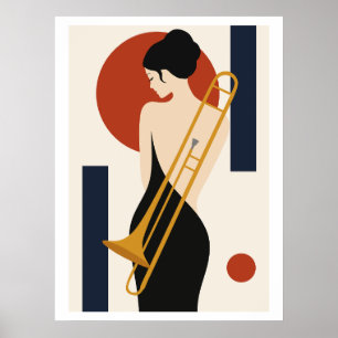 Bauhaus Jazz Trombone Art   Minimalist Musician Il Poster