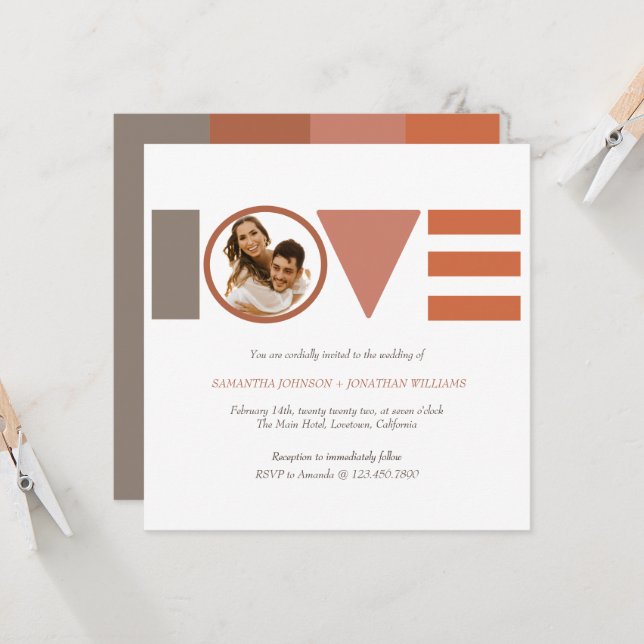Bauhaus Love Striped Square Wedding  Invitation (Front/Back In Situ)