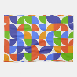 Bauhaus Mid Century Pattern Blue, Orange, Green  Kitchen Towel