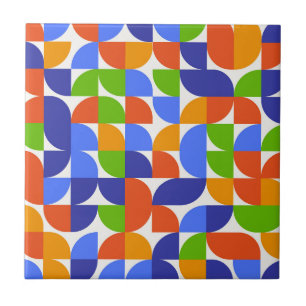 Bauhaus Mid Century Pattern Blue, Orange, Green  Tile