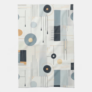 Bauhaus Navy Ochre Abstract Geometric Line Kitchen Towel