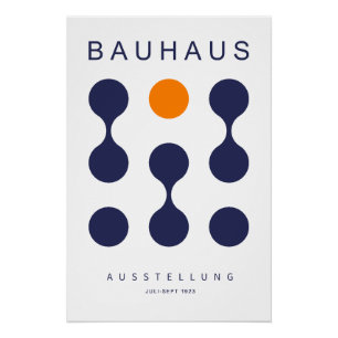 Bauhaus Navy Orange Circle Grid Art Print 1923