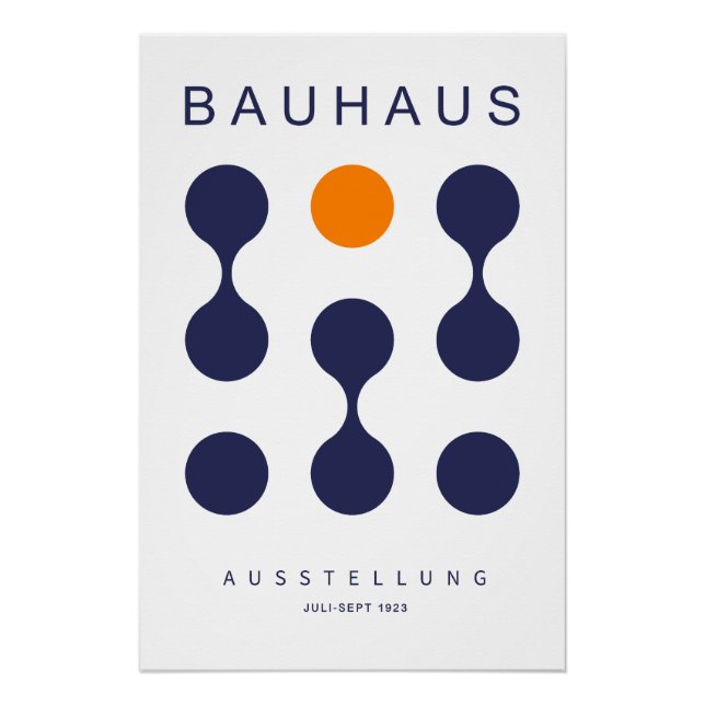 Bauhaus Navy Orange Circle Grid Art Print 1923 (Front)