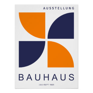 Bauhaus Orange Navy Geometric Quarter Circle Poster
