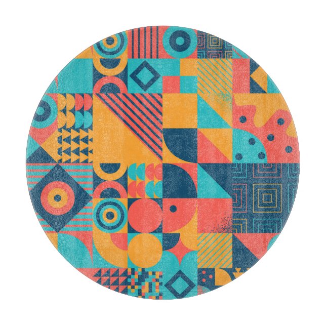 Bauhaus Retro: 70s Geometric Musical Cutting Board (Front)