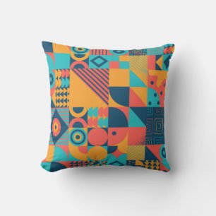 Bauhaus Retro: 70s Geometric Musical Throw Pillow