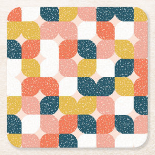 Bauhaus Retro Geometric Pattern Square Paper Coaster