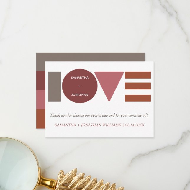 Bauhaus Striped Personalized Wedding Thank You Card (Front/Back In Situ)