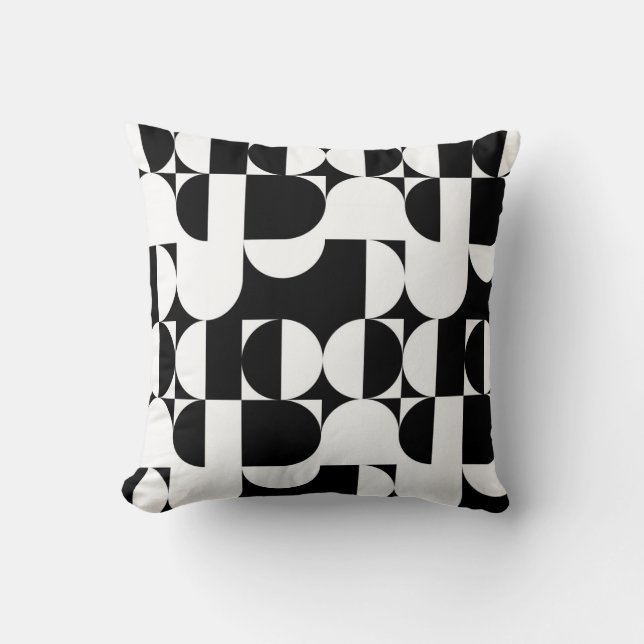 Bauhaus Style Black And White Geometric Retro  Throw Pillow (Front)