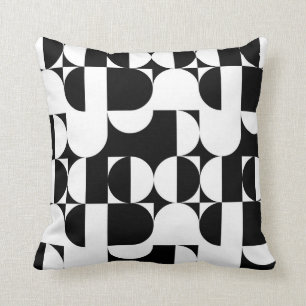Bauhaus Style Black And White Geometric Retro Throw Pillow