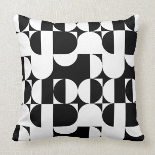 Bauhaus Style Black And White Geometric Retro  Throw Pillow