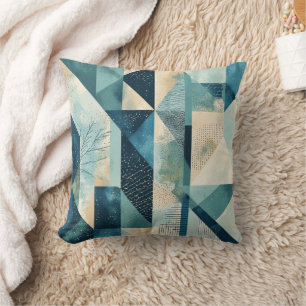 Bauhaus Style Geometric Sage and Blue Lumbar Throw Pillow