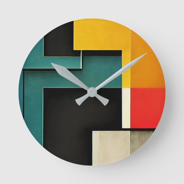 Bauhaus style illustrated  round clock (Front)