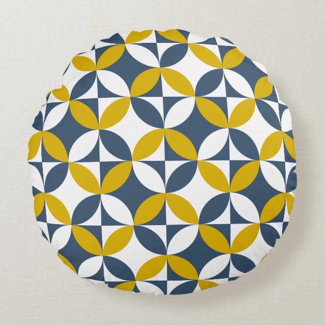 Bauhaus Style Mid Century Geometric Circles  Round Pillow (Front)