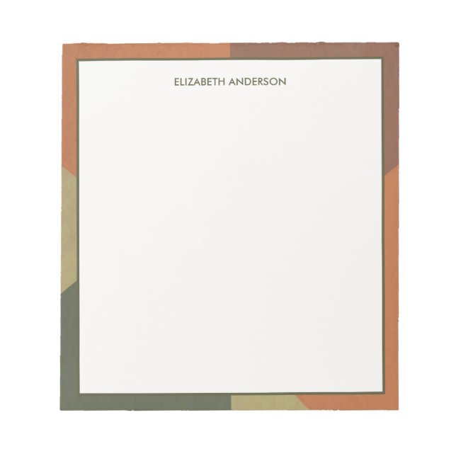 Bauhaus Terracotta Green Abstract Personalized Notepad (Front)