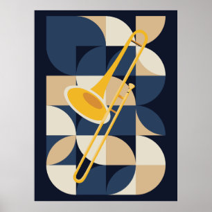 Bauhaus Trombone Art   Geometric Brass Instrument  Poster