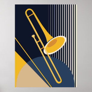 Bauhaus Trombone   Mid-Century Modern Jazz Poster