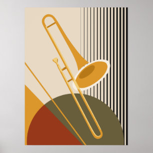 Bauhaus Trombone   Mid-Century Modern Jazz Poster