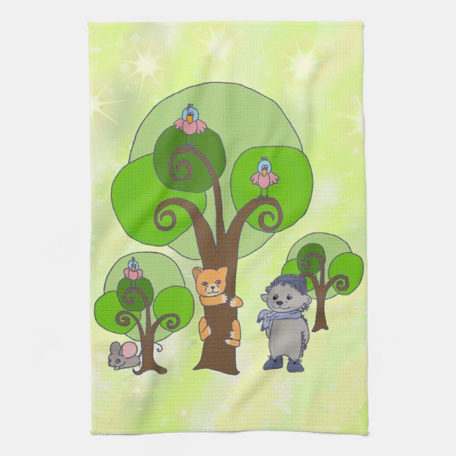 Bäume und Tiere Kitchen Towel (Vertical)