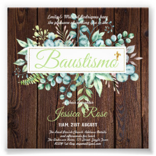 Baustismo Invitation Eucalyptus Greenery BUDGET Photo Print