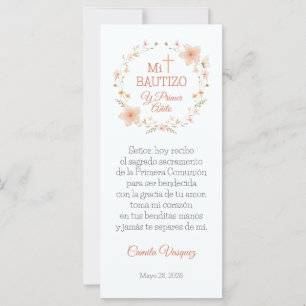 Bautism Favour Watercolor Pink Flowers Bookmark