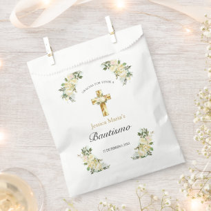 Bautismo Cruz Floral Clásica Dorada Gracias Favour Bag