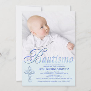 Bautismo Word Bleu Photo Invitation