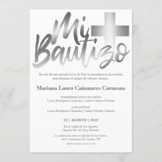 Bautizo Baptism Spanish Language Faux SILVER Invitation
