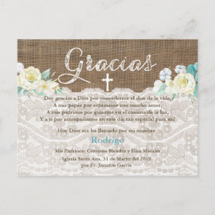 Bautizo Baptism Thank You In Spanish For Boy Invitation Postcard