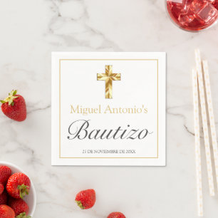 Bautizo Bebé Niño Cruz Oro y Blanco Clasico Napkin