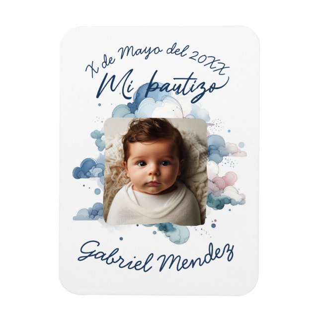 Bautizo con foto Spanish Watercolor Magnet (Vertical)