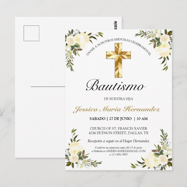 Bautizo floral elegante del marfil del bebe postcard (Front/Back)
