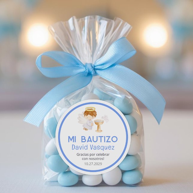 Bautizo in spanish Cute Baptism Christening Favour Classic Round Sticker (Creator Uploaded)
