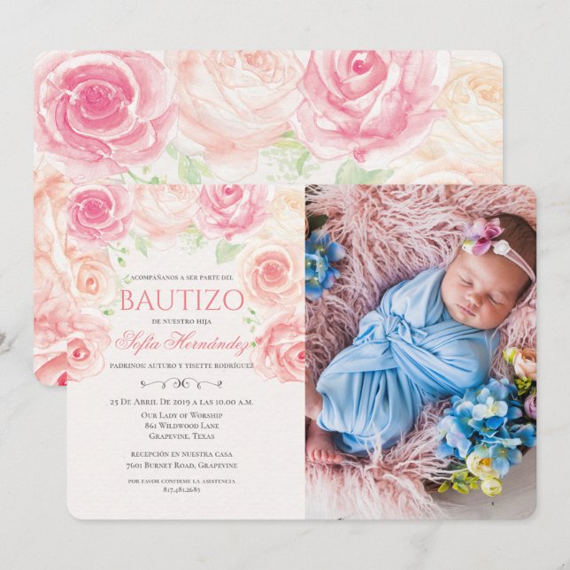 Bautizo Niña Invitacione De bautizo Niña Baptism Invitation (Front/Back)