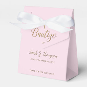 Bautizo Pink Gold Cross Custom Spanish baptism  Favor Box