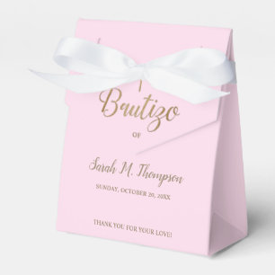 Bautizo Pink Gold Cross Custom Spanish baptism  Favor Box