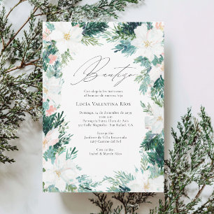 Bautizo Spanish Winter Flowers Poinsettia Baptism Invitation