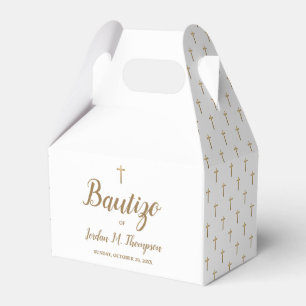 Bautizo White Gold Cross Custom Spanish baptism Favor Box